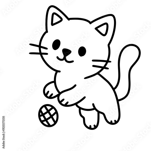 Cute cat outline playing with a ball.
