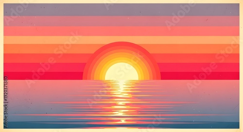 Retro Vintage Bright Sunset Over Ocean