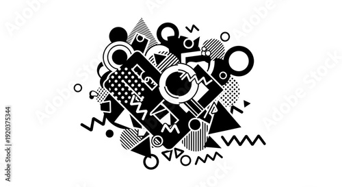 Black and White Geometric Shapes Collage.