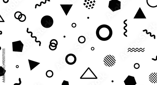 Black Geometric Shapes on White Background.