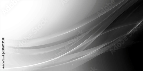 Abstract black and white background with blue light waves and futuristic gray lines in a wavy motion design for a digital technology wallpaper