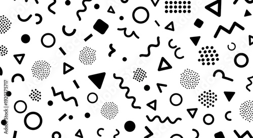 Black Geometric Shapes and Symbols Pattern.