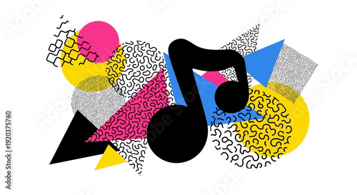 Black Musical Note with Colorful Shapes.