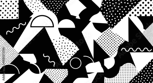 Geometric Shapes Pattern Black White Design.