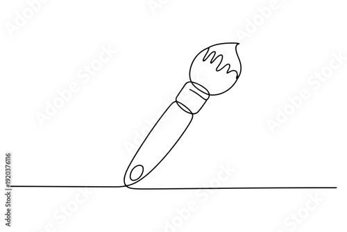 Black and white line of a paintbrush touching a flat surface line black and white monochrome simple minimalist