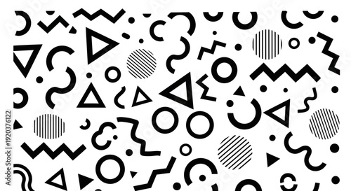 Black Geometric Shapes on White Background.