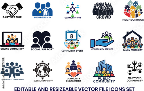 Community and social connection icons for business and communication  editable vector file
