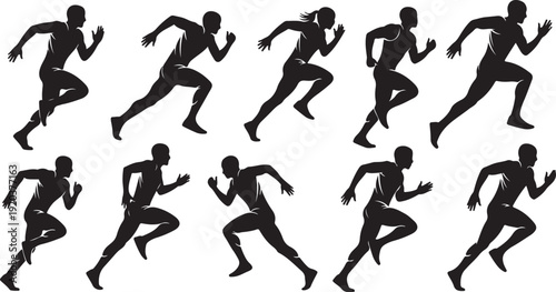Multiple Silhouette of Man Running in Different Poses Sequence