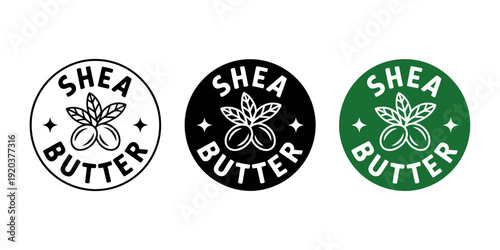 Shea butter logo designs with leaves and nuts on white background
