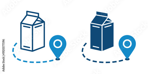 Milk carton delivery route map with location pins  logistics and transportation concept