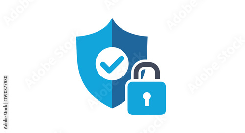 Blue shield icon with a checkmark and padlock representing security and protection