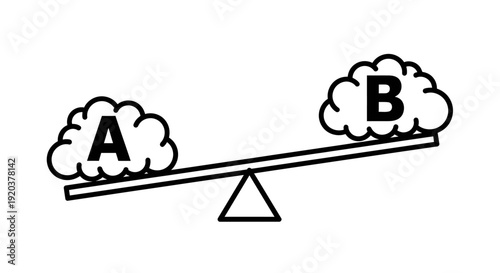 Seesaw with clouds labeled A and B on white background