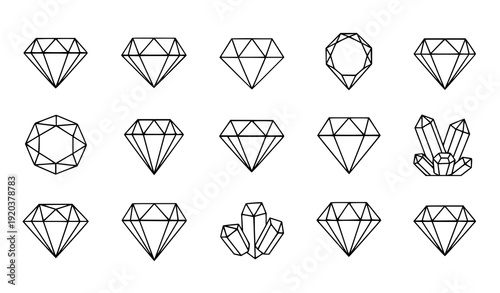 Bold Geometric Diamond Outline Icon Set Luxury Vector Design