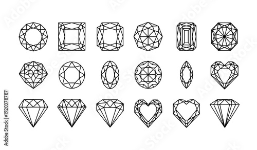 Minimal Geometric Diamond Wireframe Line Vector Set