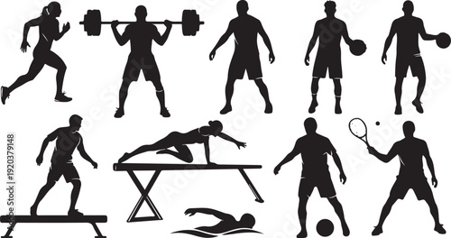 Silhouettes of people engaging in various sports and exercises