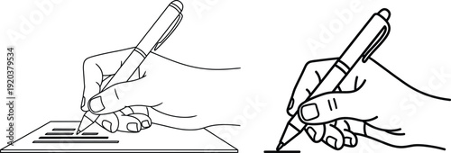 Hand Writing with Pen Icons – Signature and Document Line Art Vector