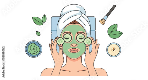 A woman applying a facial mask with cucumbers on her eyes showcasing a relaxing self care routine silhouette high quality professional detailed
