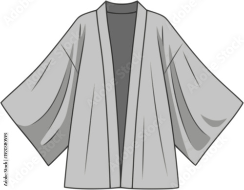 A Light Gray Kimono Style Robe with Wide Sleeves and a V- Neckline v-neckline
