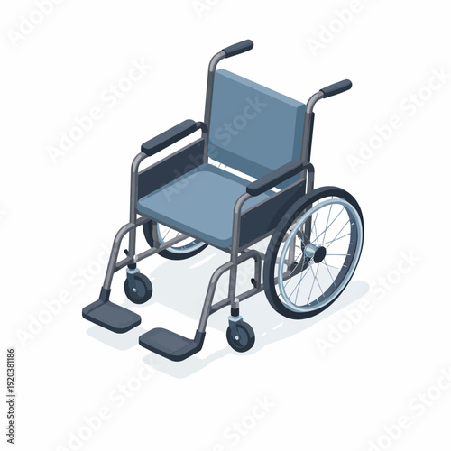 Clean isometric illustration of a modern manual wheelchair, symbolizing essential mobility, independence, and healthcare support for individuals with diverse physical needs