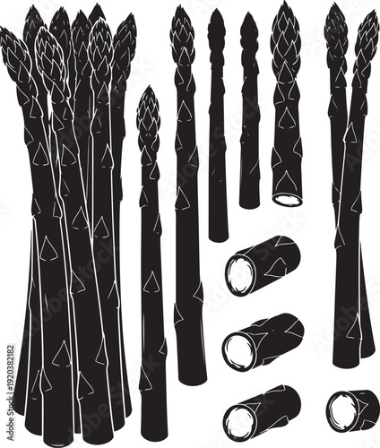 Black and white vector illustration of magic wands collection. Includes various fantasy spell casting tools. Created in simple line style with monochromatic palette.