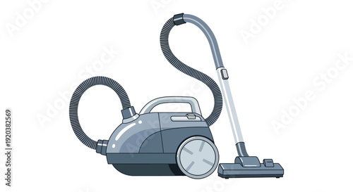 A detailed illustration of a canister vacuum cleaner with a long hose and cleaning head silhouette high quality professional modern elegant