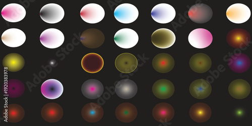 Collection of blurry multicolored circles on black background