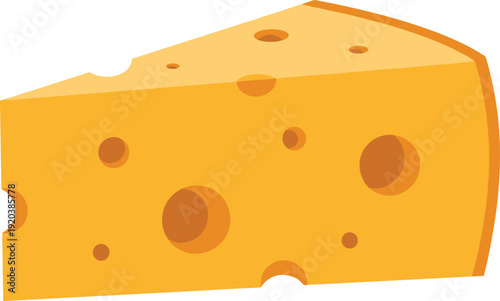 Cheese slice illustration, cartoon dairy food wedge isolated on white background for restaurant menu ingredient concept, simple flat graphic