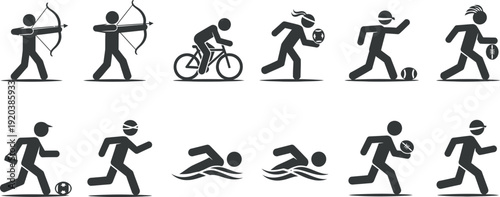 Black silhouettes of people performing various sports isolated on transparent background