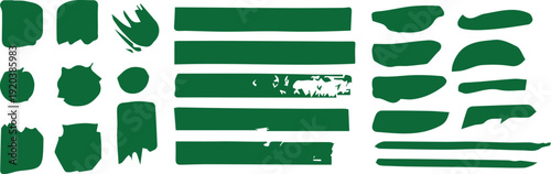A collection of various green brush strokes on a white background for artistic and design purposes