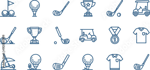 Collection of golf icons and symbols isolated on transparent background