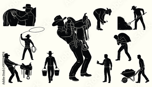 Cowboy & Ranch Life Silhouettes: Vintage Western Icon Set