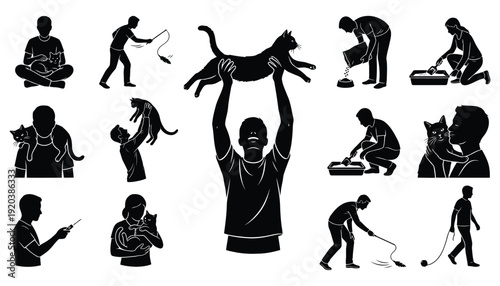 Human-Cat Bond Vector Icons for Pet Lovers and Owners