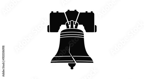 A stark black silhouette depicts the liberty bell showcasing its iconic cracks and form silhouette high quality professional detailed modern elegant