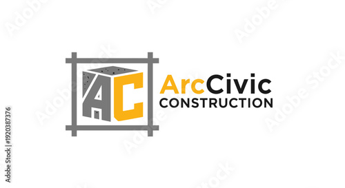 ArcCivic Construction Logo with Stylized AC Monogram and Building Frame on Isolated White Background