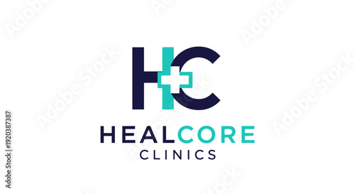 Healcore Clinics Logo with Stylized HC Monogram and Integrated Medical Cross on Isolated White Background