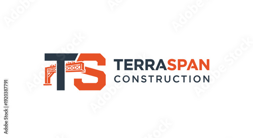 TerraSpan Construction TS Lettermark Logo with Crane Design for Building and Engineering on Isolated White Background