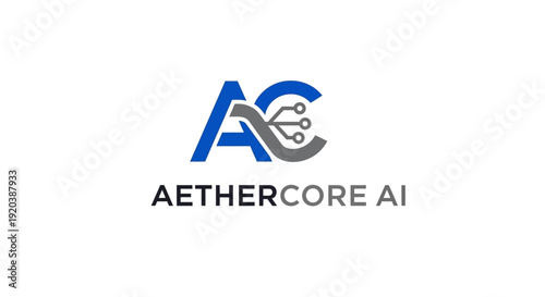 Stylized letters A and C intertwined with circuitry elements representing artificial intelligence and technology on an isolated white background.