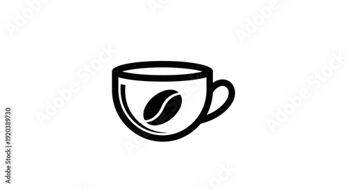 An isolated vector icon of a black ceramic espresso mug filled with hot caffeine beverage on a white saucer for a breakfast cafe drink