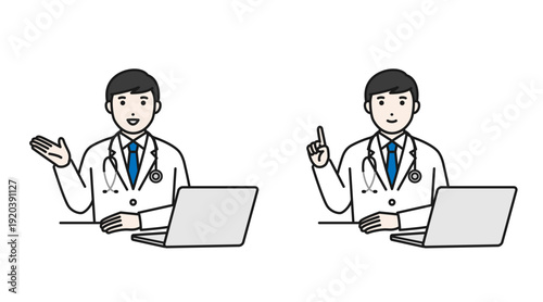 パソコンのあるデスクの男性医師