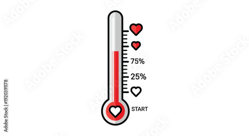 A vibrant illustration depicts a thermometer with hearts marking levels of affection showcasing a playful design silhouette high quality professional detailed