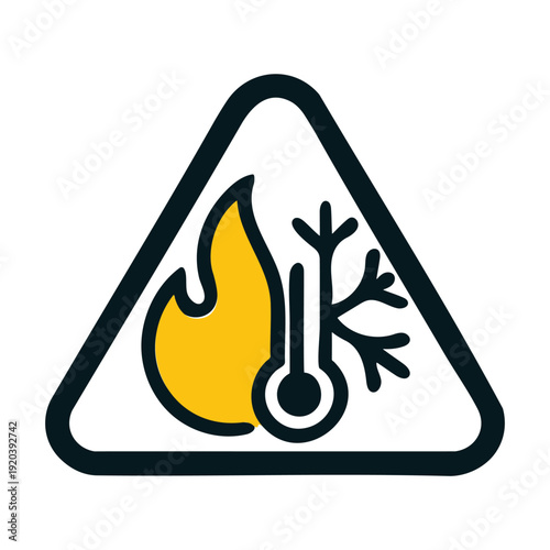 Temperature warning sign with flame and snowflake icon