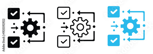 Workflow diagram with gear icon and checkmarks illustrating process automation