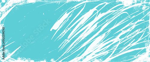 Ice scratch grunge texture overlay with space for text. Paint frame with snow effect and white rough brush strokes on a worn background for a frozen skating rink backdrop. Abstract vector ice texture.