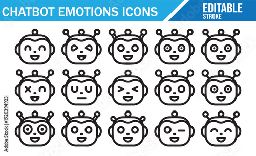 Diverse set of cute bot faces with various feelings and reactions.