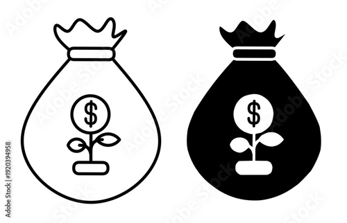 Money Saving Concept with Growing Coin Plant in Money Bag – Financial Growth and Low Budget Investment Strategy Vector Isolated on Transparent Background
