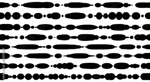 Abstract black and white horizontal lines with varied shapes and sizes.