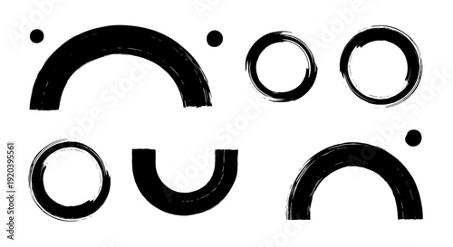Abstract Black Brush Strokes Circles and Arcs Collection.
