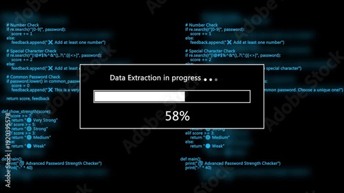 Computer screen showing data extraction code and progress bar