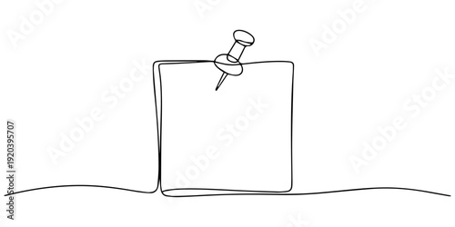 paper note with push pin isolated continuous one line drawing, continuous line drawing vector illustration with FULLY EDITABLE STROKE of paper note on push pin, Drawing pin. Continuous Line Drawing.