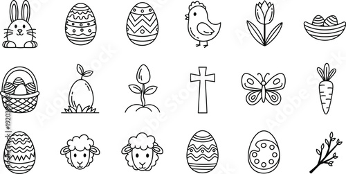 Easter themed illustrations of eggs and bunnies